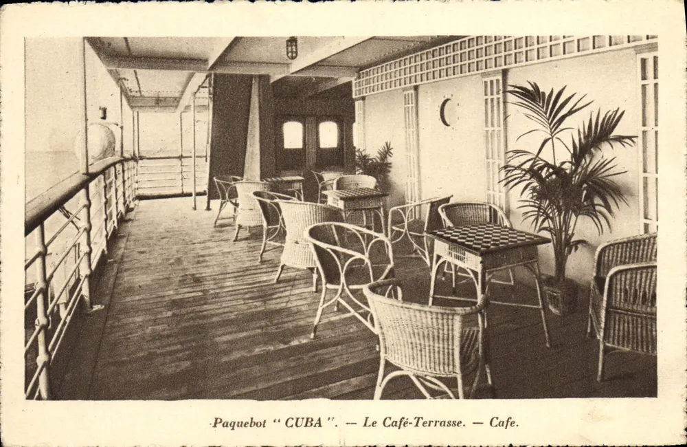 Paquebote "CUBA" — O Café-Terrasse — Café — Edição Especial da Cie Gie Transatlantique (French Line) - Frente