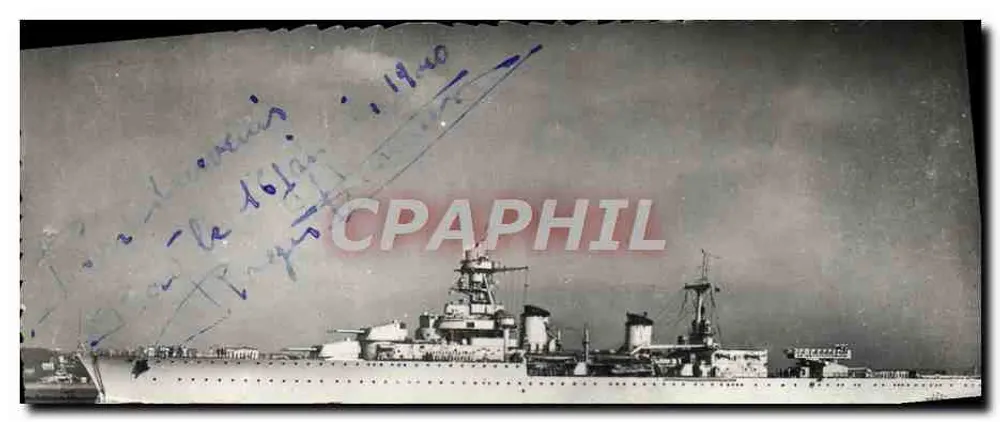 Navio de guerra — detalhes da borda — carta postal manuscrita - Frente