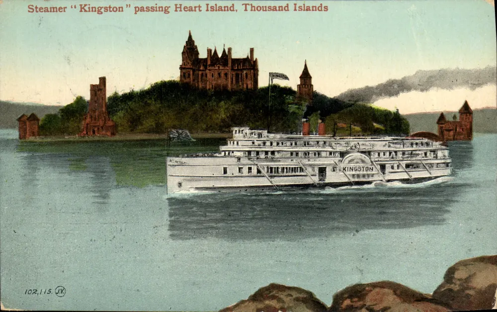 Dampfer "Kingston" vorbei an Heart Island, Thousand Islands — Verleger J. Y., Nr. 102.115 - Vorderseite