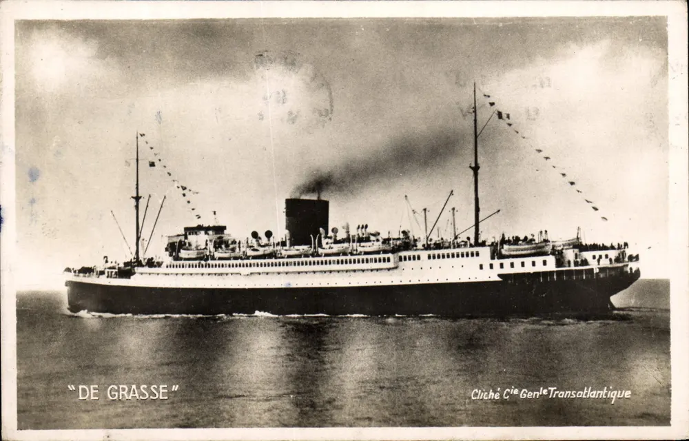 Paquebote "DE GRASSE" — Cliché Cie Générale Transatlantique — edição Le Havre - Frente