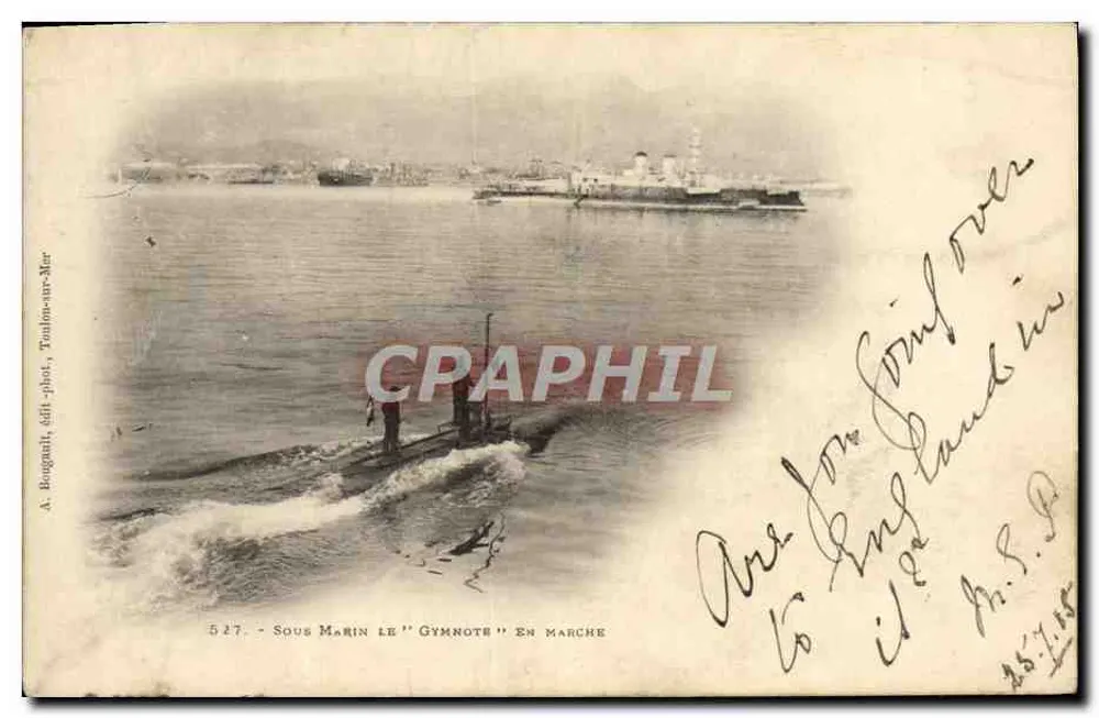 Unter dem Meer der 'Gymnote' in Bewegung — A. Bongault, Verleger-Fotograf, Toulon-sur-Mer, Nr. 527 - Vorderseite