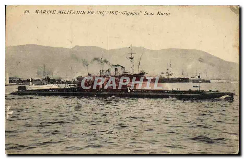 Französische Marine "Gigogne" Unterseeboot — militärisches Unterseeboot auf See, Verleger Chattepeidrix, n° 80 - Vorderseite