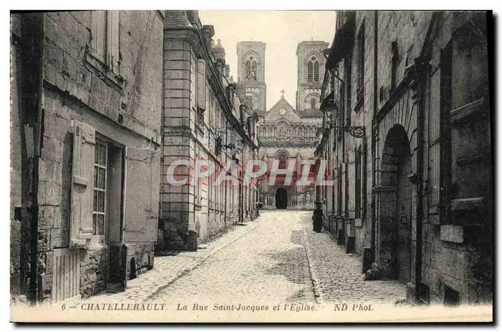 Châtellerault — La Rue Saint-Jacques und die Kirche — ND Phot. - Vorderseite