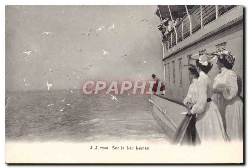 Sobre el Lago Léman — vista desde barco con pasajeros — J.J. 2938 - Anverso