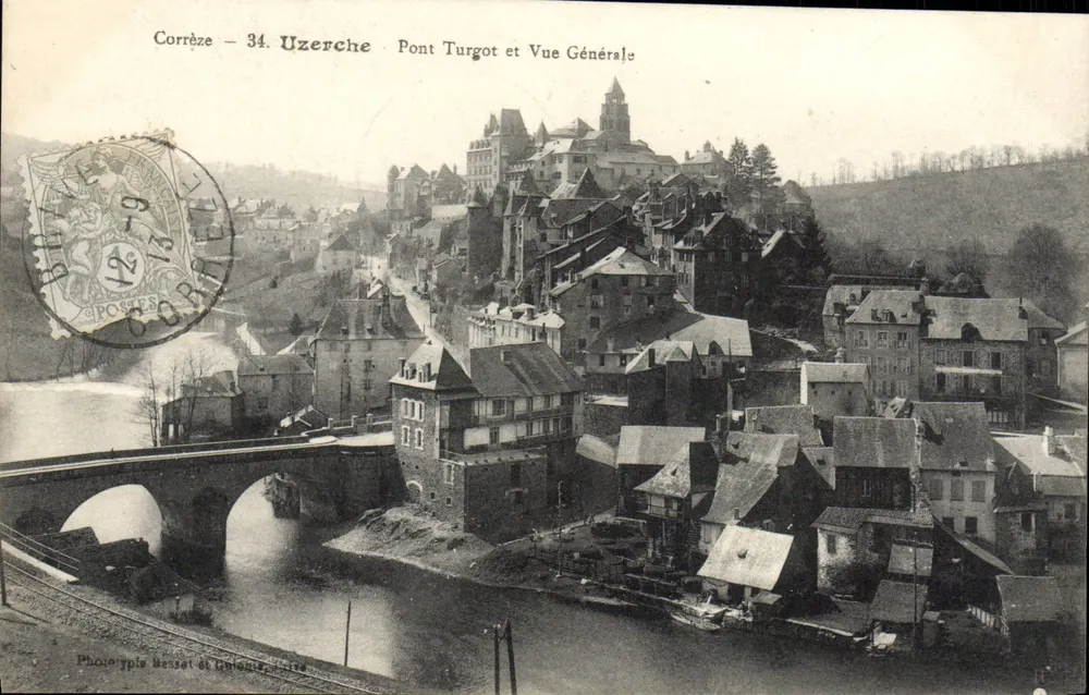 Uzerche — Ponte Turgot e Vista Generale — Fototipia Besset e Ghitonier, serie 34 - Recto
