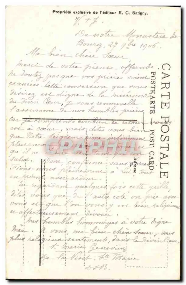Heiligtum der Ehrenwache — Visitation von Bourg — Verlag E. C. Satigny, Nr. 47 - Rückseite