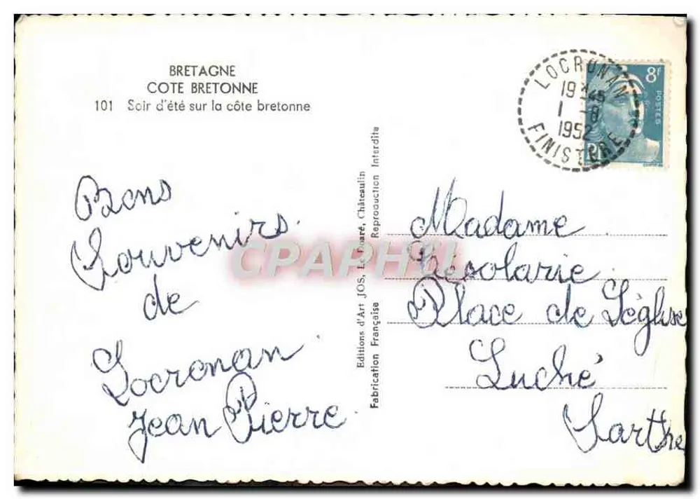 Bretagne-Küste — Sommer-Szene — Éditions d'Art JOS. Lourard, n°101 - Rückseite