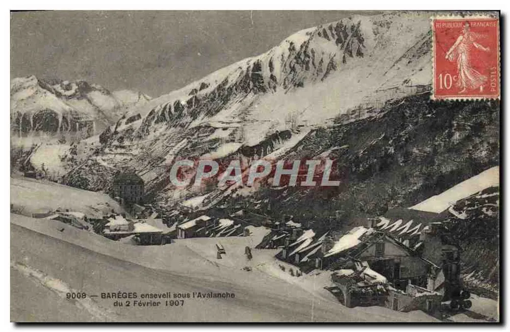 Barèges sepolto sotto l'avalancha — del 2 Febbraio 1907 — editore sconosciuto, n° di serie 9008 - Recto