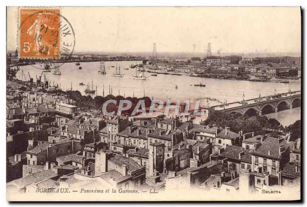 Bordeaux — Panorama e a Garonne — LL. — Selecta - Frente