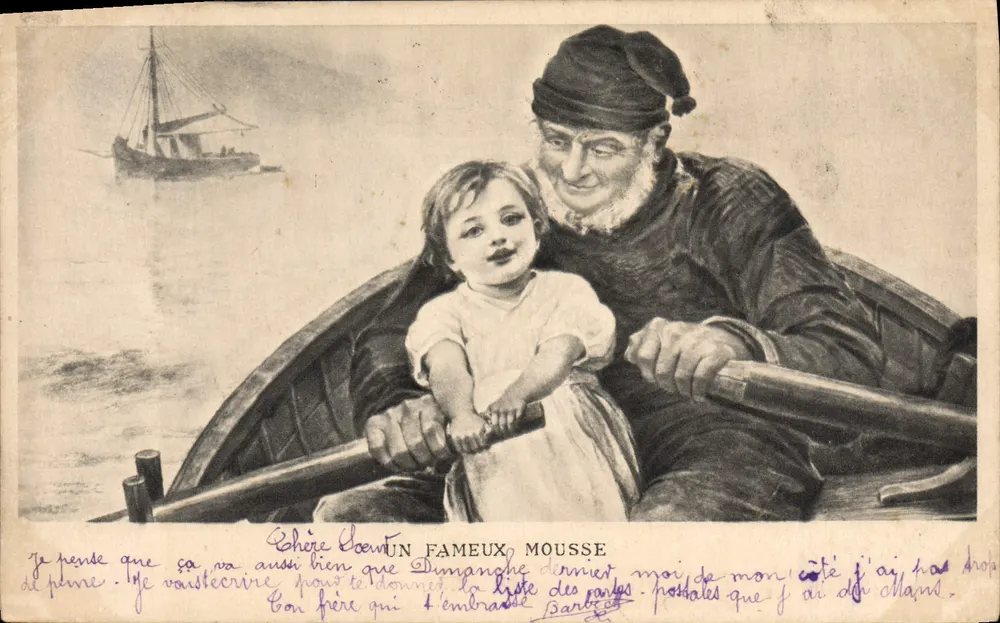 Fischer und Kind in einem Boot — Verleger: Un Famous Mousse — Seriennummer: 140 - Vorderseite