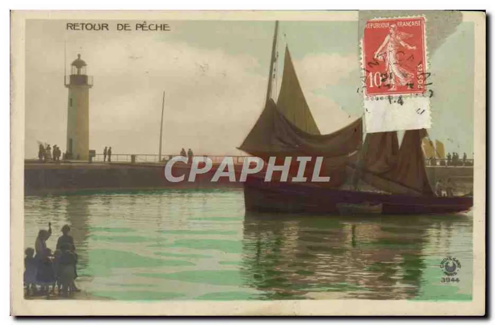 Retorno da pesca — Porto com farol — Editor C. C. B. n°3844 - Frente