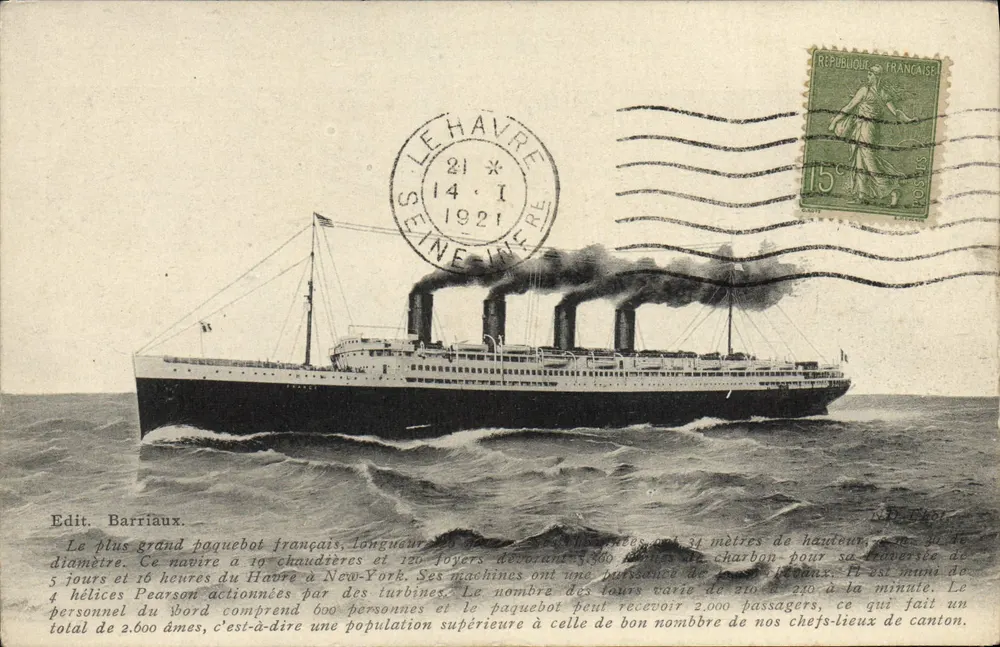 O navio de passageiros francês SS Île de France — Edit. Barriaux - Frente