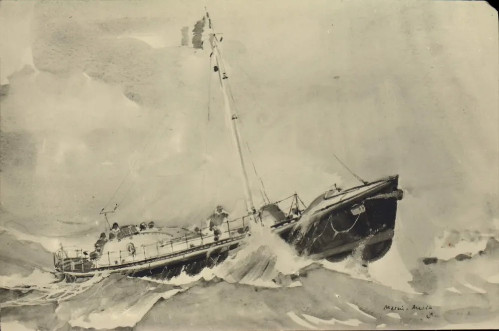 Boot auf stürmischem Meer — Aquarellzeichnung — Mesui. Mesia - Vorderseite
