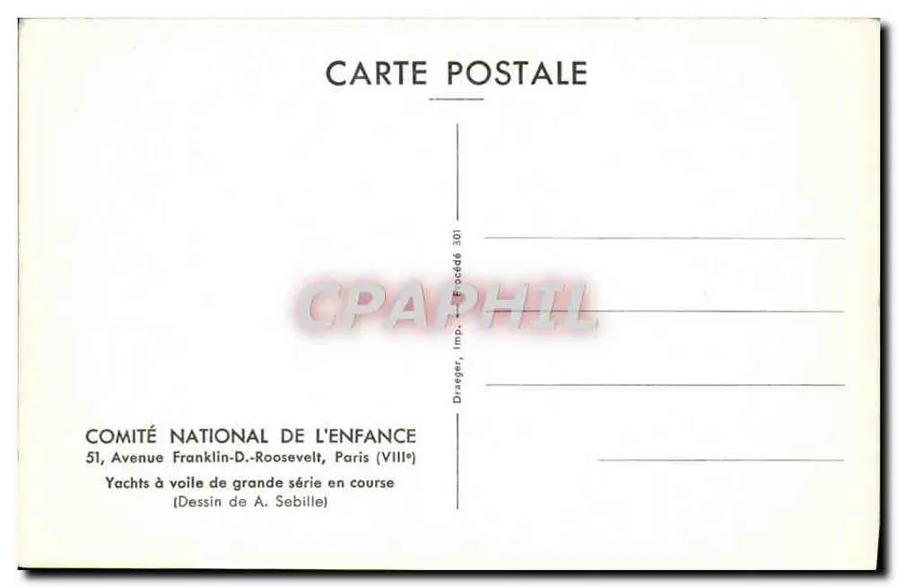 Segelyachten der großen Serie im Rennen — Zeichnung von A. Sebille — Comité National de l'Enfance, Paris - Rückseite