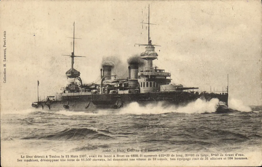 O Iéna, encouraçado de esquadra — destruído em Toulon em 12 de março de 1907 — H. Laurent, n° 2060 - Frente