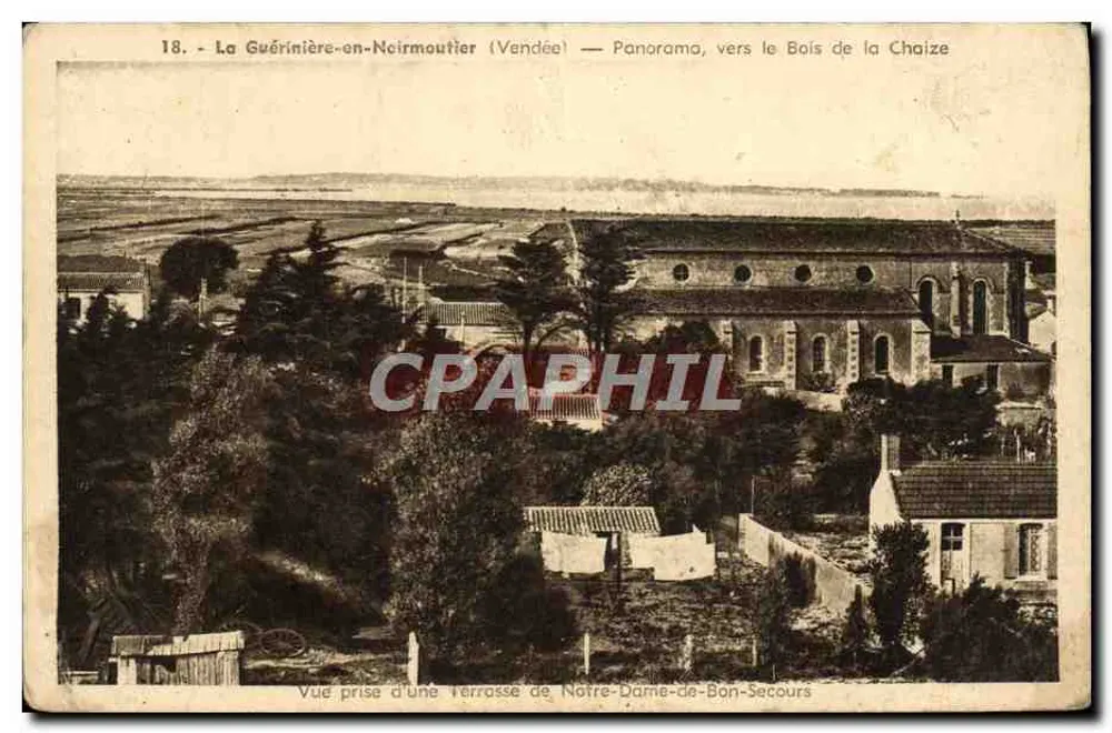 La Guérinière-en-Noirmoutier (Vendée) — Panorama, in Richtung des Waldes Chaize — Aufnahme von der Terrasse der Notre-Dame-de-Bon-Secours - Vorderseite