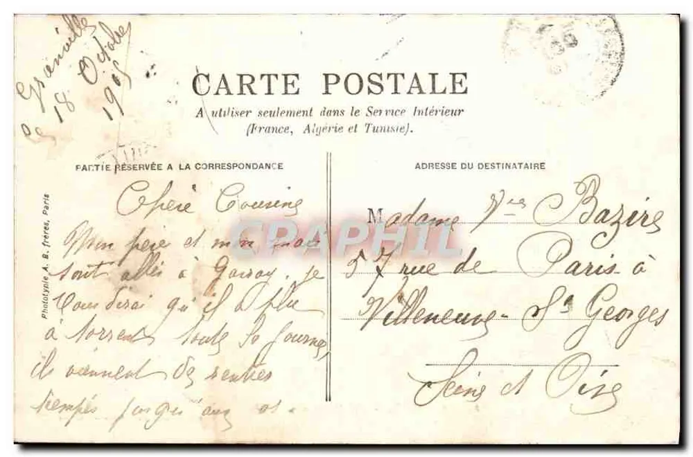 Gavray — Die Rathaus und die Halle — Phototypie A. B. Frères, Paris - Rückseite