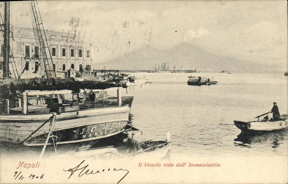 Neapel — Ansicht des Vesuvs von der Immacolatella — Verleger Almerico, Nr. nicht sichtbar - Vorderseite