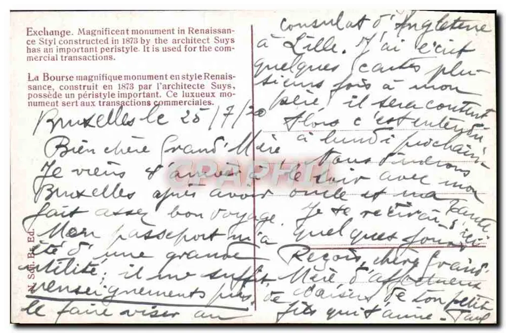 Bruxelas — A Bolsa — N. Sotz & Cie, Ed. - Verso