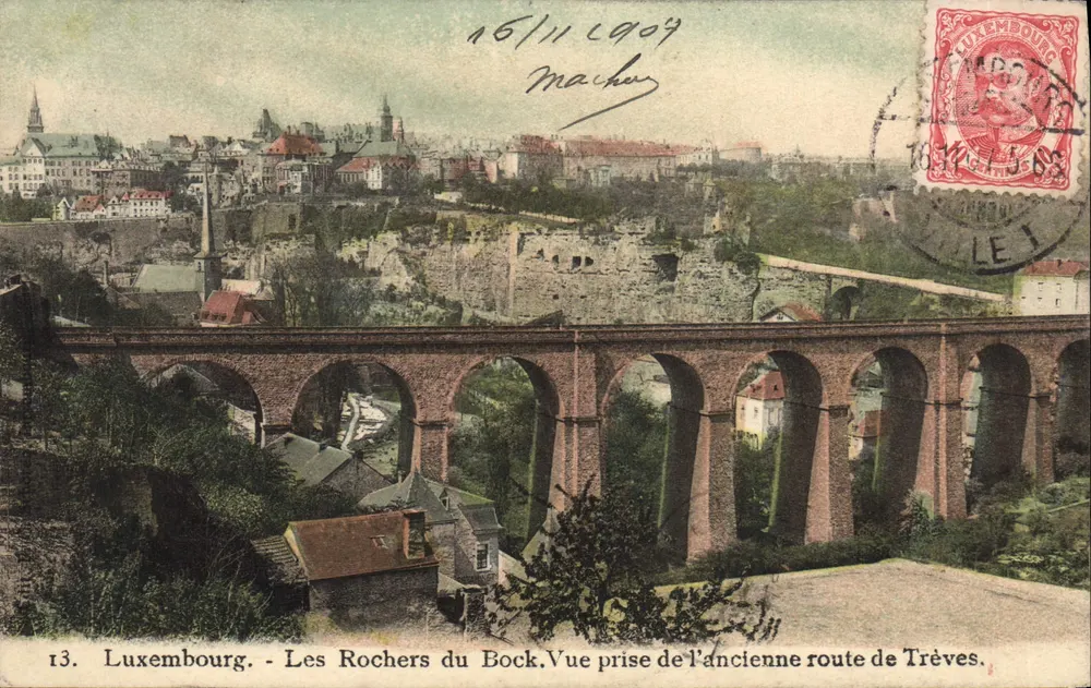 Luxemburg - Die Rochers du Bock. Ansicht aus der alten Straße nach Trier — Verlag nicht sichtbar, Seriennummer 13 - Vorderseite
