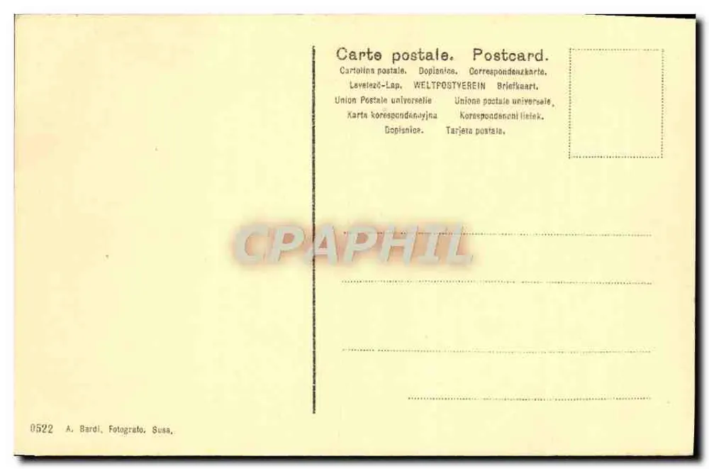 Lago Bianco - Moncenisio — vista lacustre com três homens — A. Bardì, Susa, n° 0522 - Verso