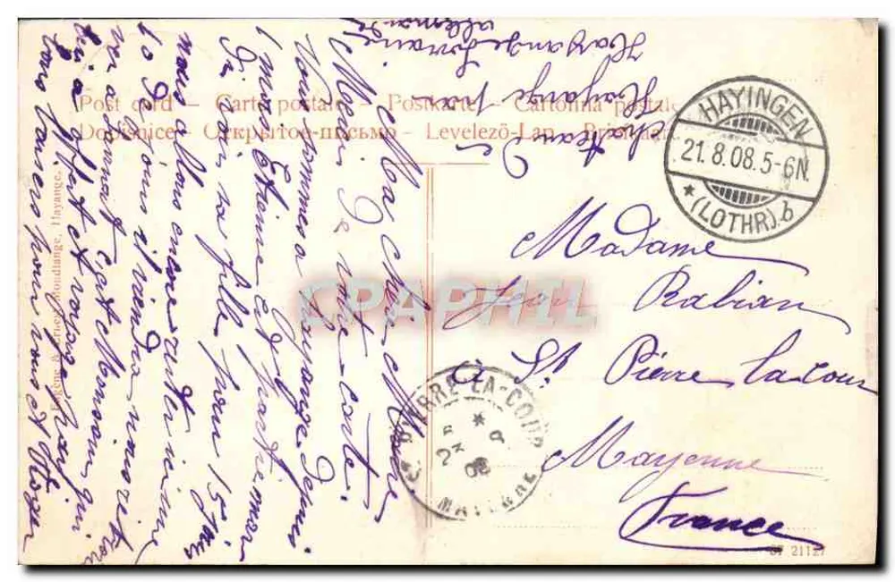 Hayange — Castelo — editor desconhecido, número de série não visível - Verso