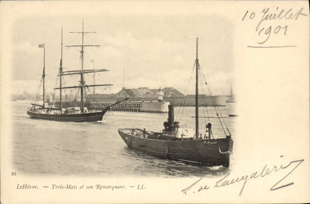 Le Havre — Drei-Mast und sein Schlepper — LL. — Nr. 35 - Vorderseite