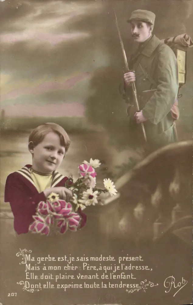 Criança oferecendo flores a um soldado — Rob, n° 207 - Frente