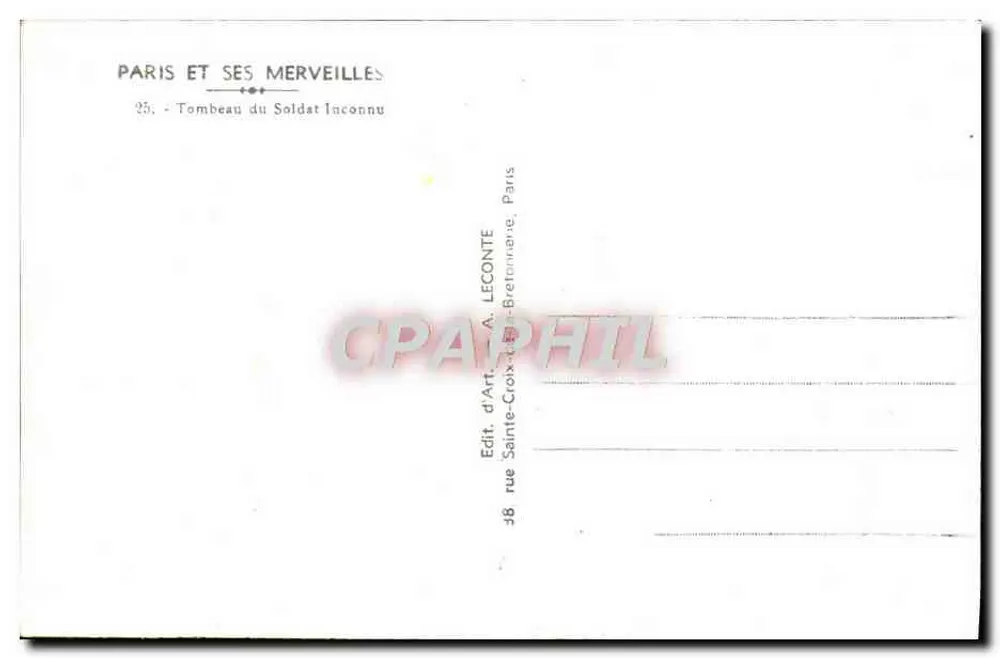 Tombeau du Soldat Inconnu — Paris — éditeur A. Leconte - Verso