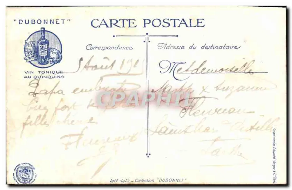 Zwei Kinder in Soldatenuniformen — Werbeillustration für den Tonicwein Dubonnet — Verlag Dubonnet - Rückseite