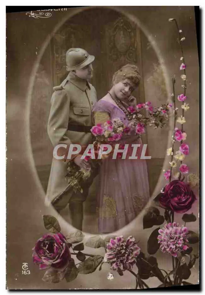 Soldat und Frau — Studioportrait — Verleger-Nr. 163 - Vorderseite