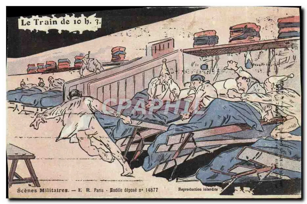 Scènes Militaires — Le Train de 10 h. 3. — Éditeur E. R. Paris, Modèle déposé n° 14877 - Vorderseite
