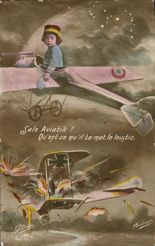 Kind-Pilot — Karikatur des Ersten Weltkriegs — M. Boulanger, Paris - Vorderseite
