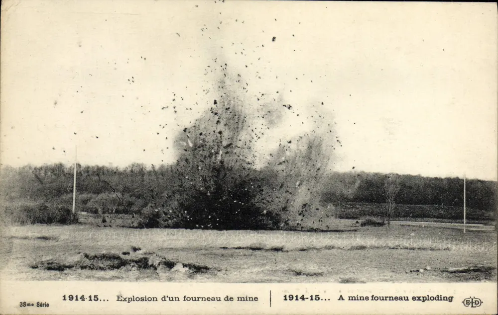 Explosão de forno de mina — 1914-15 — Editor E. Le Deley, 38ª Série - Frente