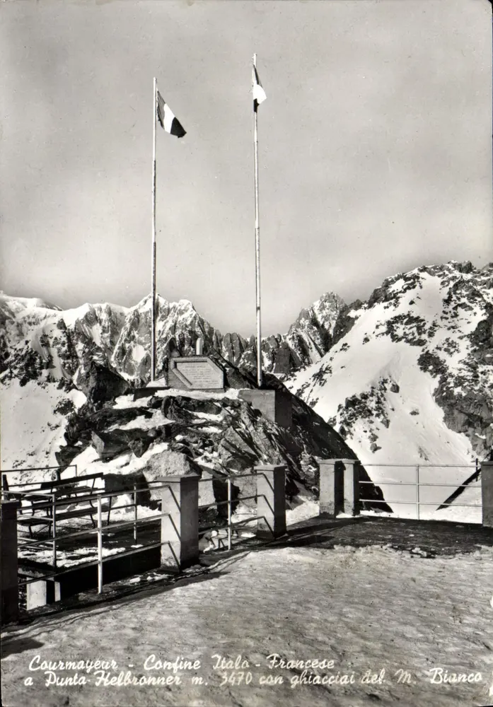 Courmayeur - Fronteira Italo-Francesa na Punta Helbronner m. 3470 com glaciares do Mont Blanc - Frente