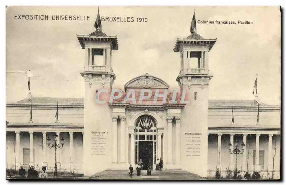 Weltausstellung Brüssel 1910 — Pavillon der französischen Kolonien, Gruppe XIX B — Edit. V.P. Brüssel - Vorderseite