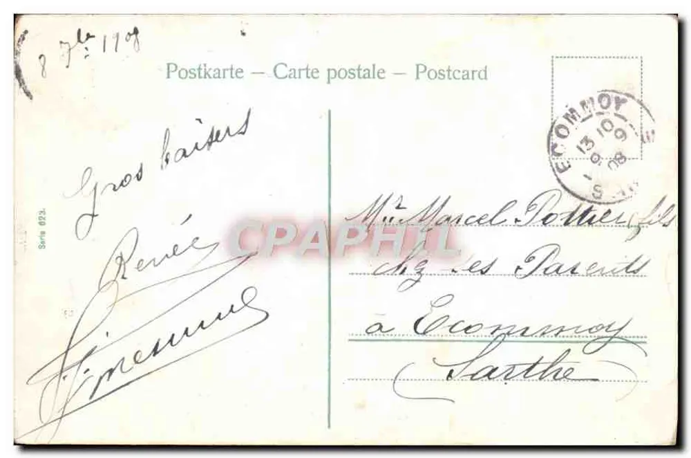Quatre petites filles et deux chiens — décor de trèfle et de lune — éditeur non visible - Verso