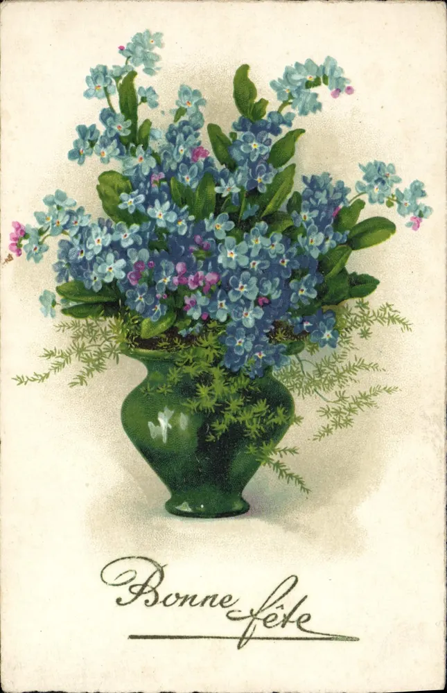 Bouquet de fleurs bleues — Bonne fête — Imprimerie J. Papy, n°1436 - Recto