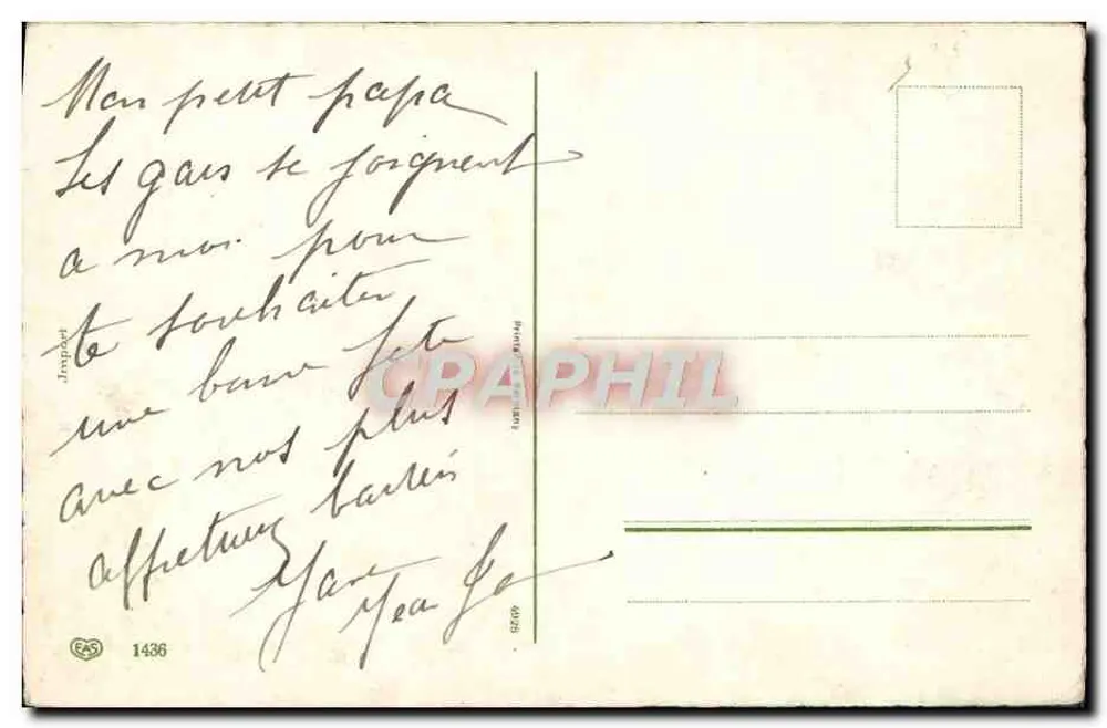 Bouquet de fleurs bleues — Bonne fête — Imprimerie J. Papy, n°1436 - Verso