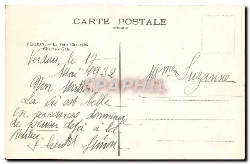 Verdun — De Poort Chaussée — Uitgever niet zichtbaar - Achterkant