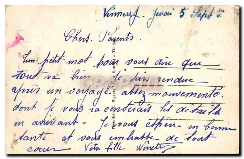 Vinneuf (Yonne) — Les bords de l'Yonne — Les Falaises — éditeur E. Mignon - Verso