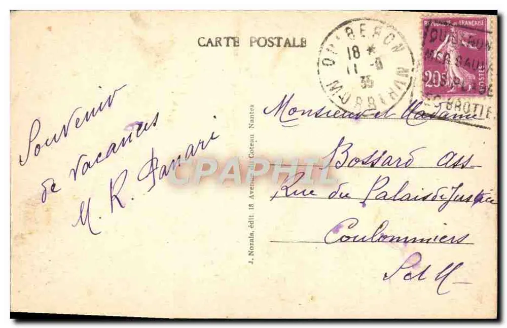 Die Presqu'île von Quiberon - Port Haliguen — J. Norzale, Verlag 18, Avenue du Coteau, Nantes — n° 72 - Rückseite