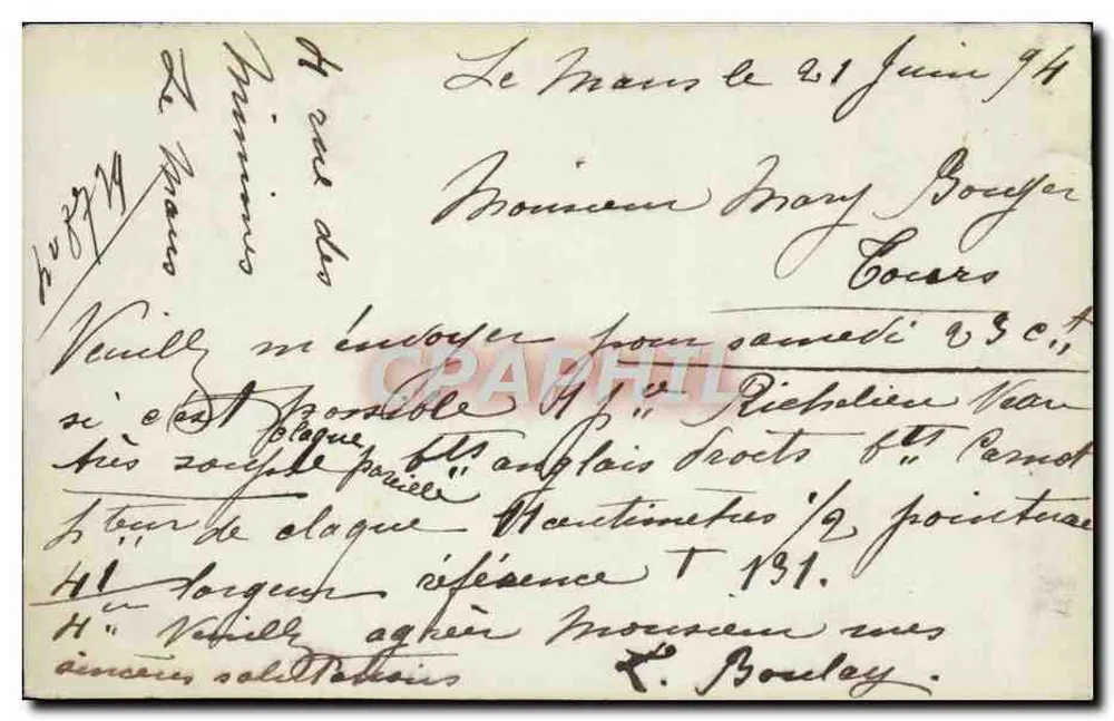Emans — Ansichtskarte datiert 21. Juni 1894 — unbekannter Verlag, Seriennummer nicht sichtbar - Rückseite