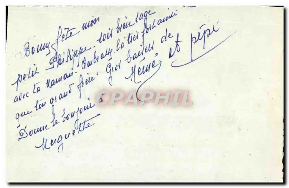 Kind mit Hund und Blumenstrauß — Frohe Geburtstagsgrüße — Verlag nicht sichtbar - Rückseite