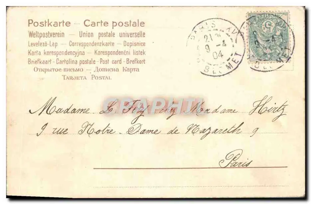 Violets in einem Topf — Frohe Geburtstagskarte — J.C. Vienne - Rückseite