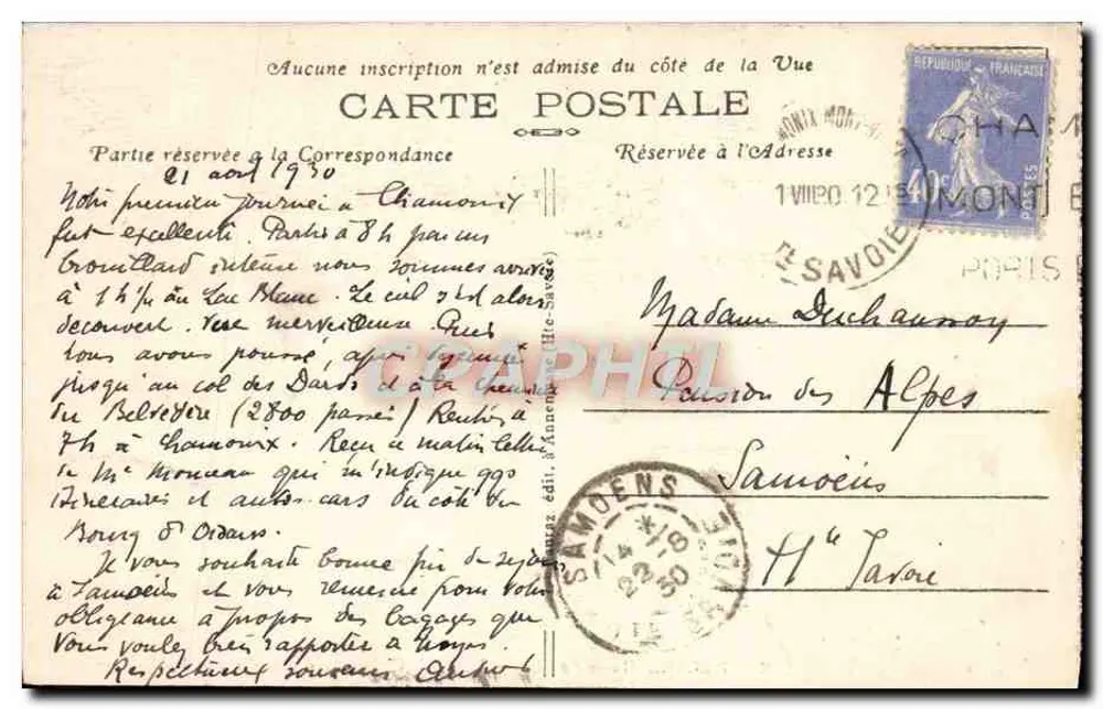 Tal von Chamonix vom Glacier des Bossons aus gesehen — G.R. - 498 — Chamonix-Mont-Blanc (Haute-Savoie) - Rückseite