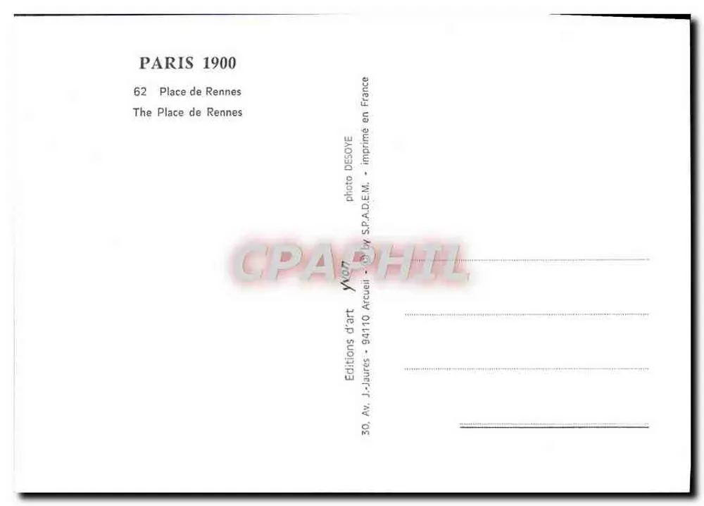 Praça de Rennes — Paris 1900 — Éditions d'art J.-Jaurès - Verso