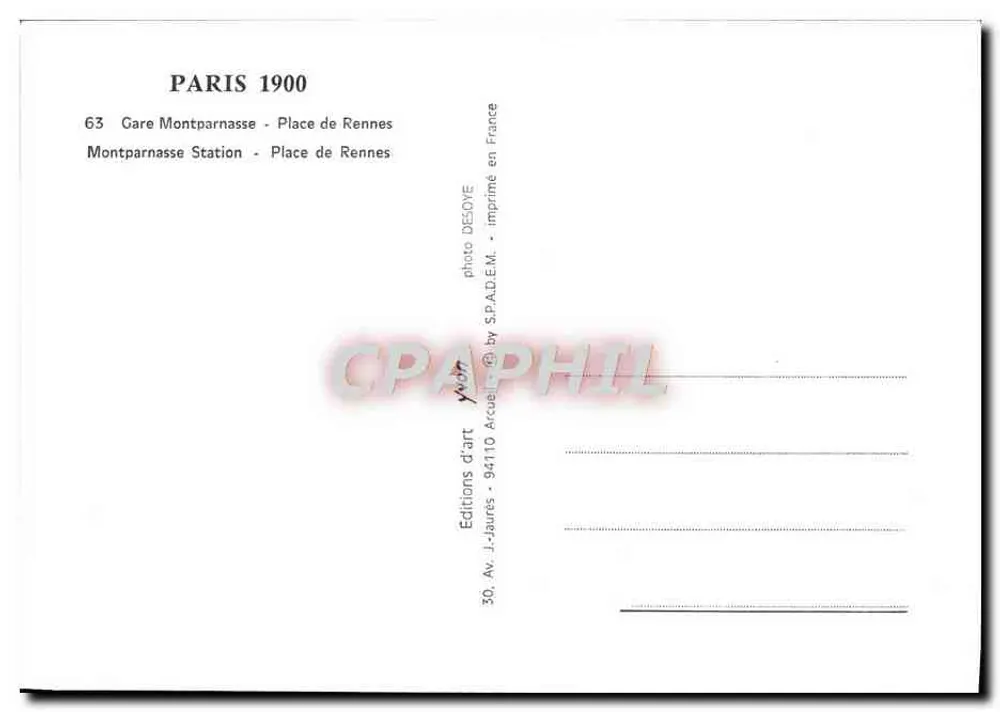 Paris 1900 — Gare Montparnasse - Place de Rennes — Éditions J. Jaurès - Verso