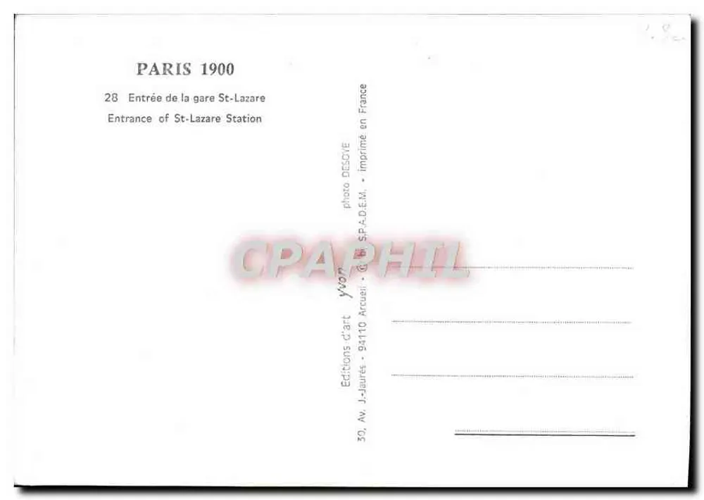 Eingang zur Bahnhof Saint-Lazare — Paris 1900 — Editions J.-Jaurès - Rückseite