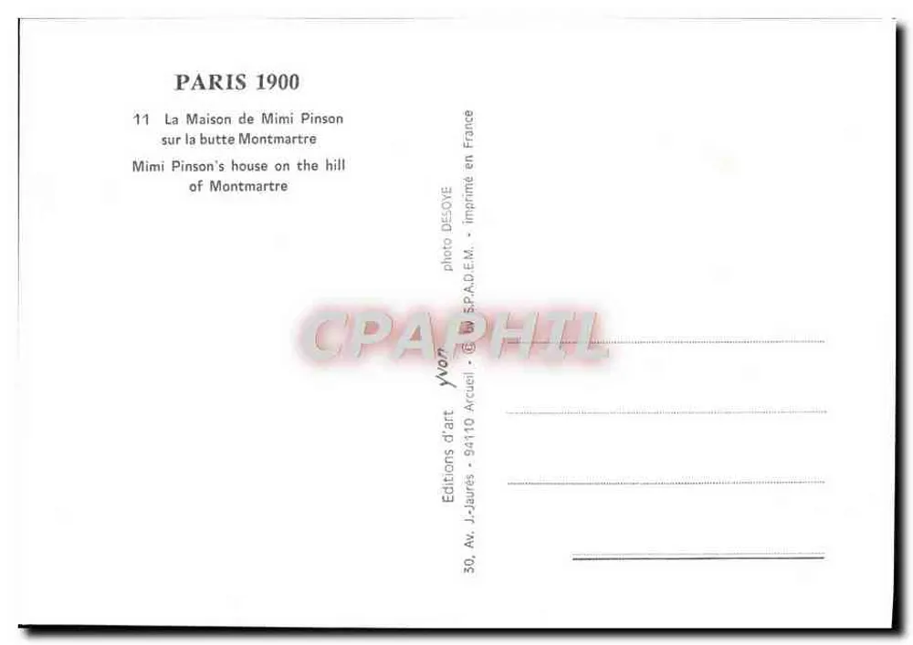 Paris 1900 — Das Haus von Mimi Pinson auf der Montmartre-Butte — Editions J.-Jaures - Rückseite